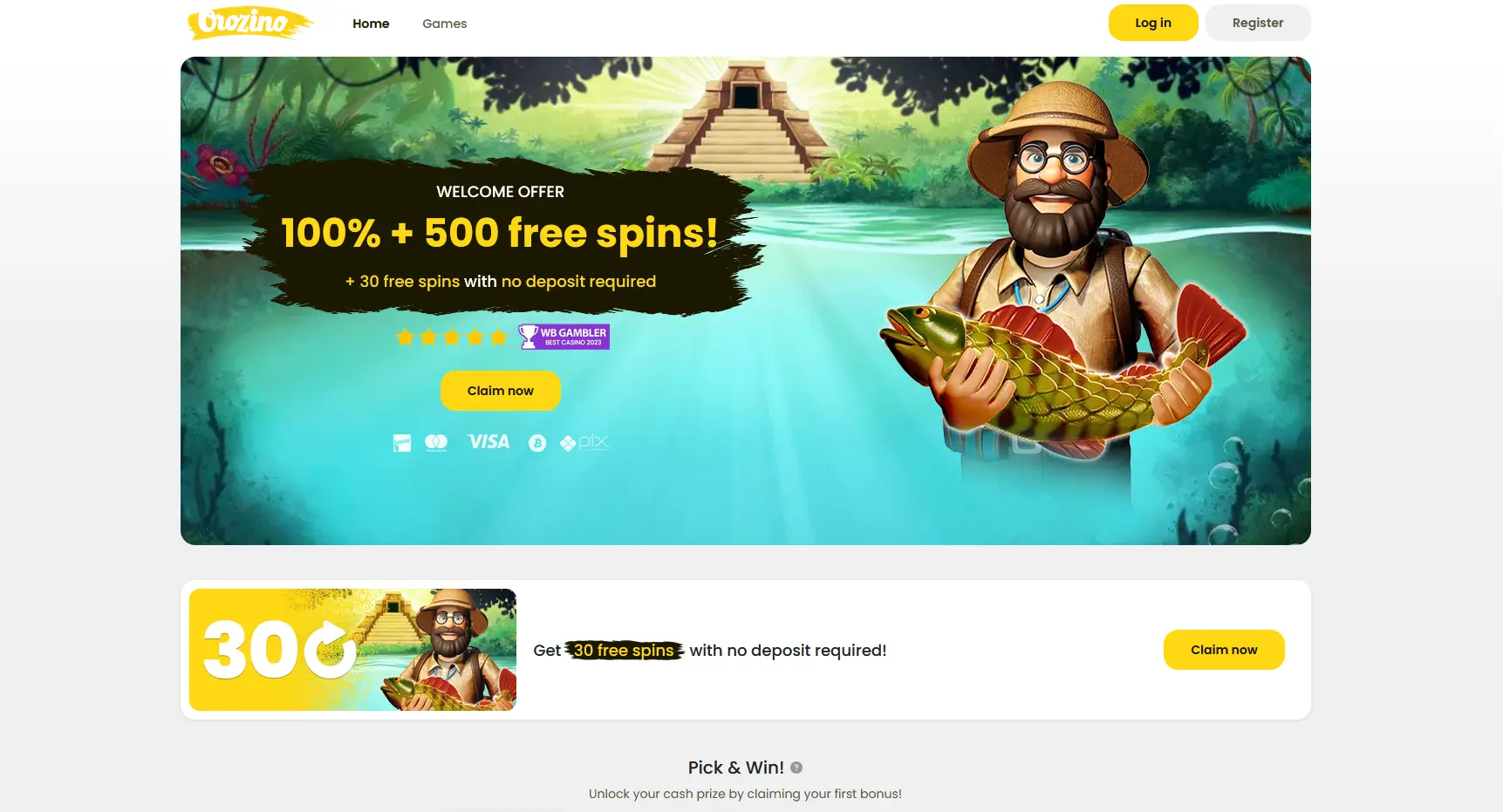 Spiellobby von Orozino Casino mit Kategorie- und Anbieterfiltern
