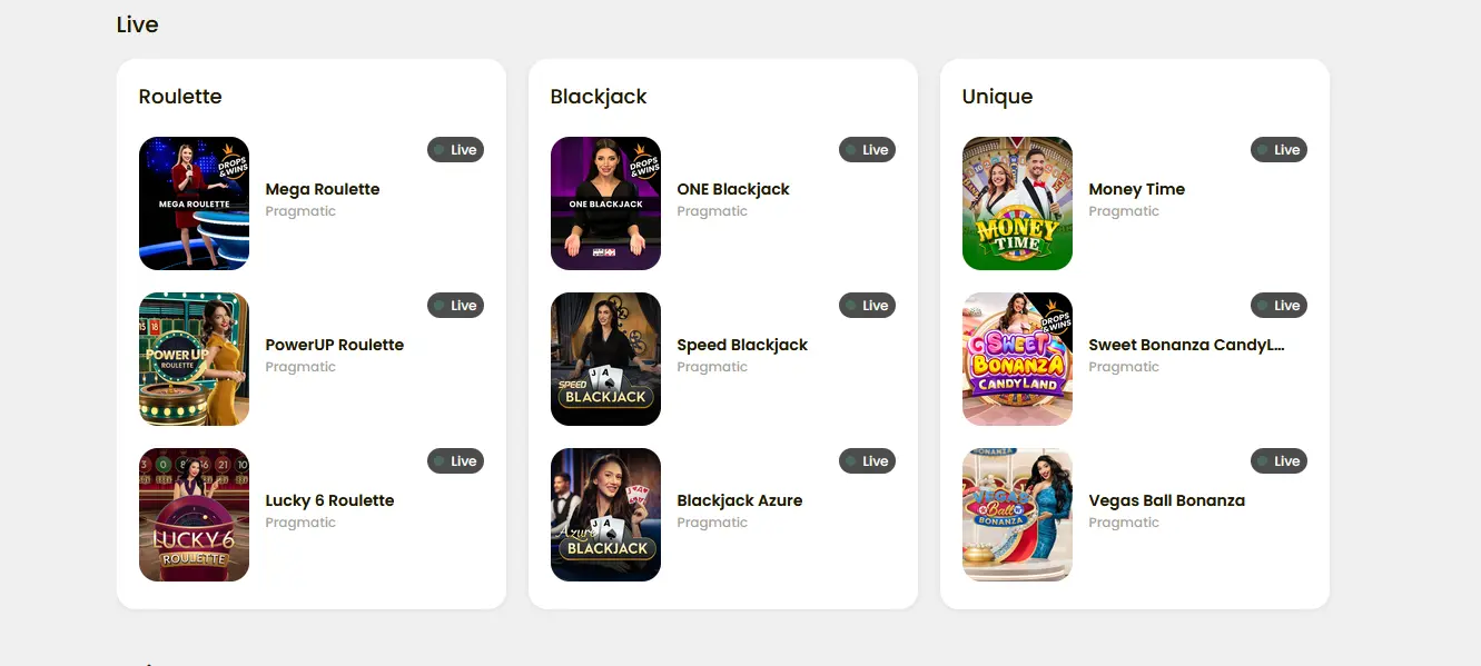 Live-Casino der Orozino App mit echten Dealern